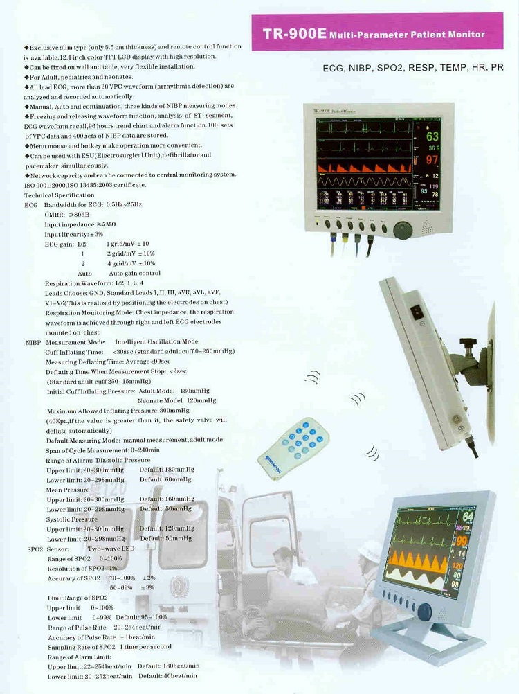 New patient monitor TR-900E 5 inch (wall) multi-parameter touch screen monitors for sale